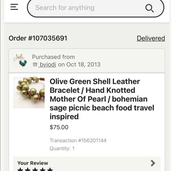 Olive Green Shell Leather Bracelet - Picture 3 of 3